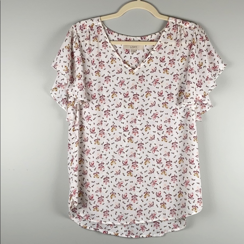Loft cream color V-neck pink floral print